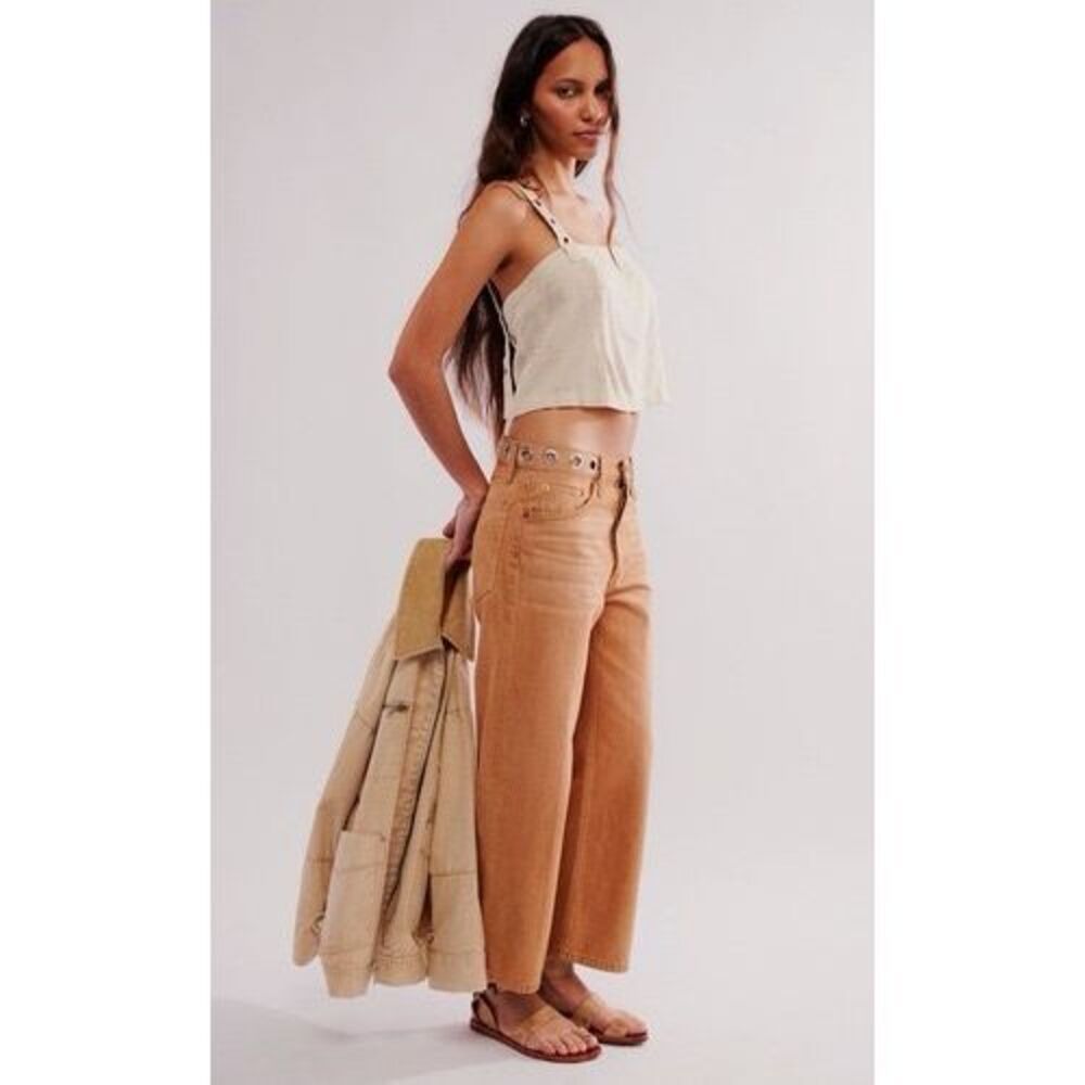 Free People RE/DONE Loose Crop Jeans Grommet Waistband Wide Leg
